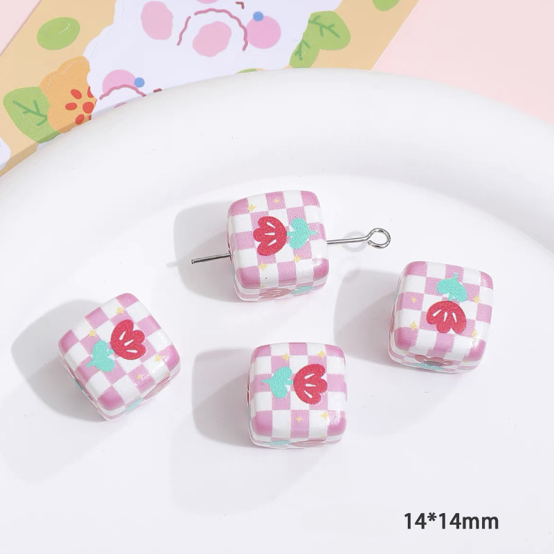 Wholesale 5pcs/pack Checkerboard Tulip Flowers Butterfly Heart Square String Beads